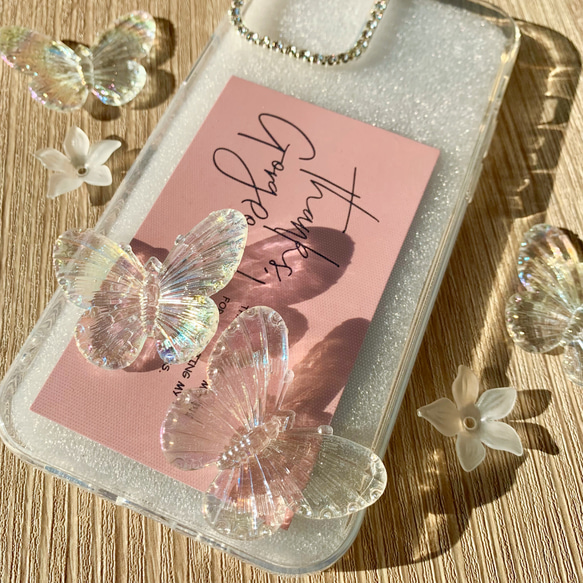 iPhoneケース　キラキラ　ラインストーン　バタフライ　蝶々 3枚目の画像