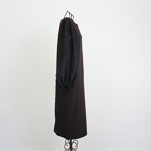 異素材バルーン袖 バックリボン フォーマル ワンピース　ブラック　0547B 7枚目の画像