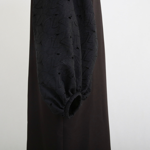 異素材バルーン袖 バックリボン フォーマル ワンピース　ブラック　0547B 9枚目の画像