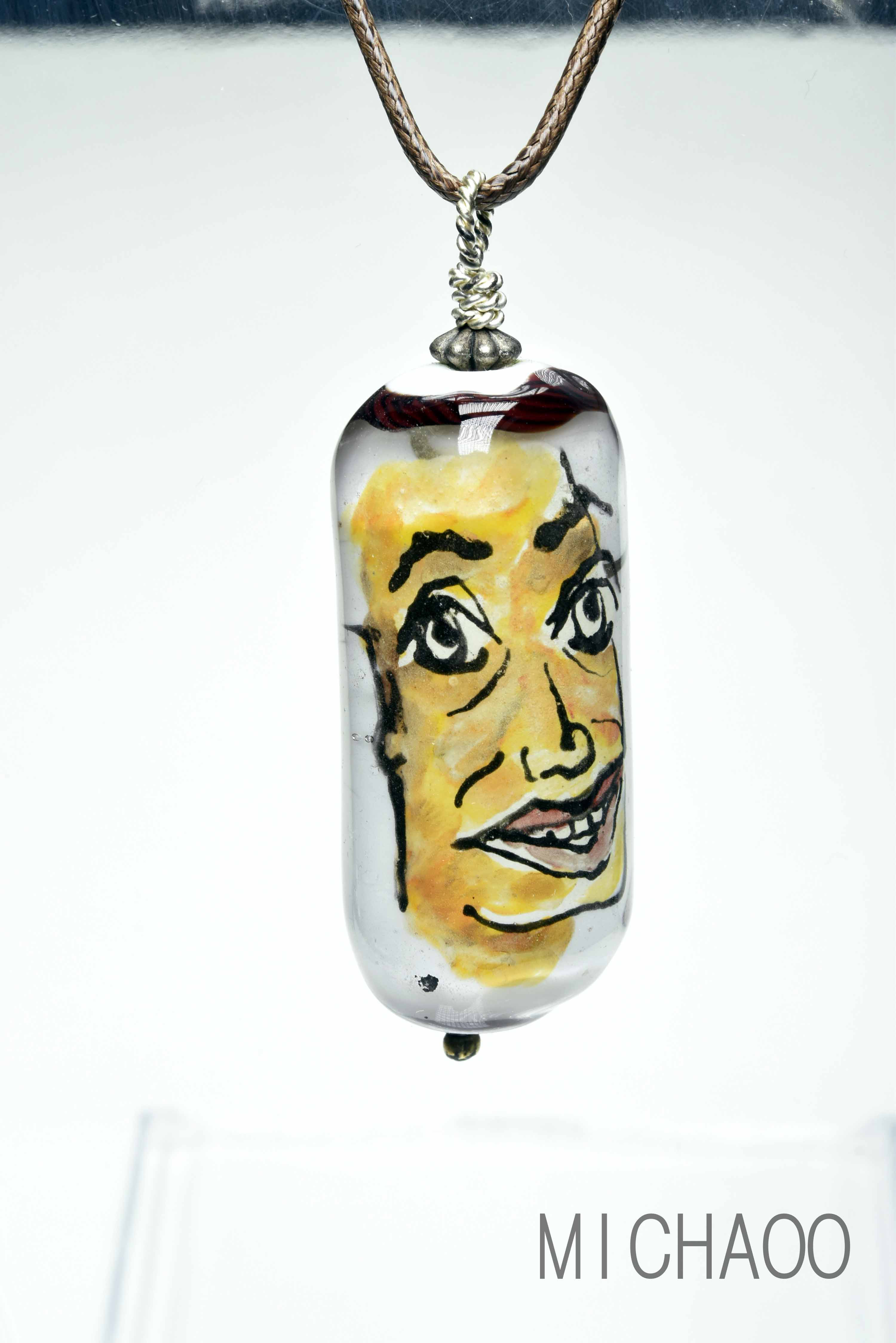 人面トンボ玉　ガラスのジュエリー　ペンダントトップ（10567-453）作家物一点物