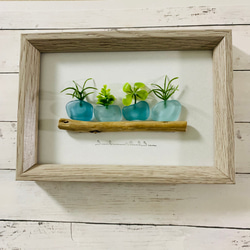 シーグラスアート 卓上インテリア雑貨 北欧 パネルヒーリング 観葉植物 ギフト 贈り物 誕生日プレゼント  玄関飾り 3枚目の画像