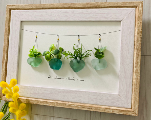 シーグラスアート インテリア雑貨 北欧 アートパネル ヒーリング 観葉