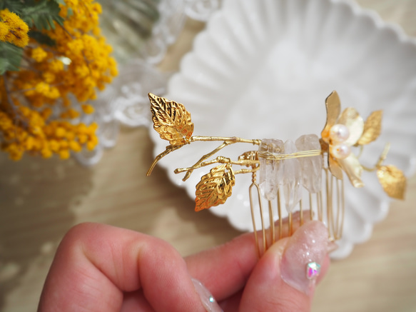 【結婚式・お呼ばれ】 水晶と小枝のヘアコーム ブライダルアクセサリー　ヘアアクセサリー　ヘアコーム 10枚目の画像