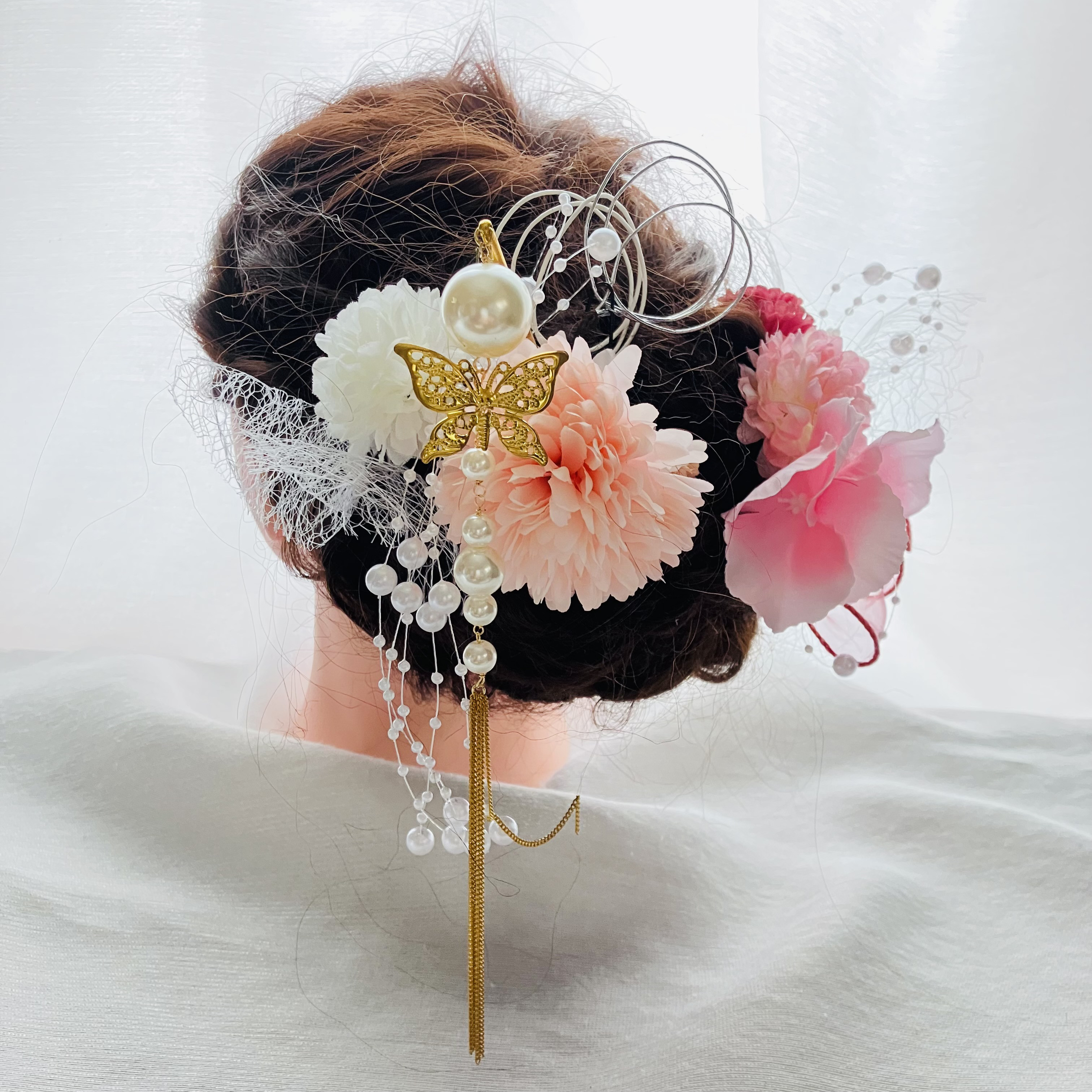 揺れるパール簪【卒業式髪飾り】【結婚式髪飾り】【成人式髪飾り】【ウェディング】簪　水引　金箔　振袖　袴　チュール　成人式