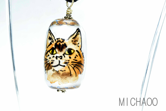 ネコのトンボ玉　ガラスのジュエリー　ペンダントトップ（10579-453）cat beads 作家物一点物 5枚目の画像
