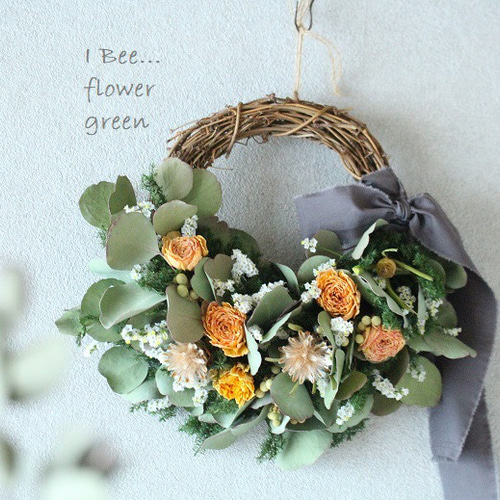 ラナンキュラスのナチュラルリース ドライフラワーリース ラナンキュラスの春 ドライフラワーーリース ドライフラワー I Bee