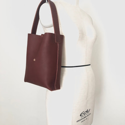 【新作】栃木レザー　手縫い　one handle bag (ワインブラウン） 3枚目の画像