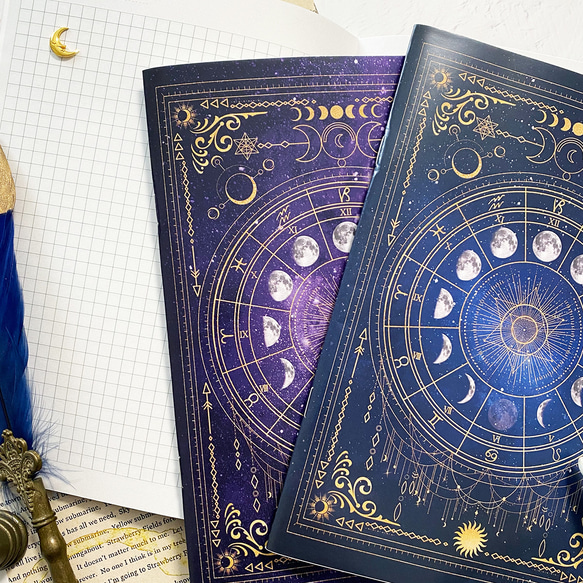 魔法の本のようなノート "月の満ち欠け12星座"（方眼紙ver.） / 星 月 4枚目の画像