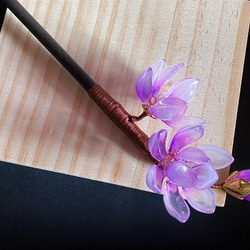 「新色」紫木蓮の木製一本かんざし　 5枚目の画像