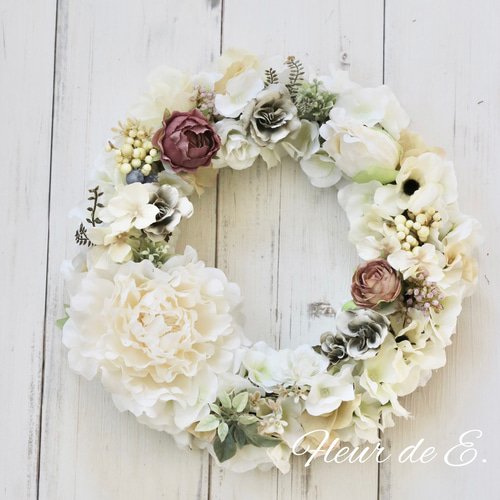 アーティフィシャルフラワー ホワイトリース 30センチ リース Fleur de
