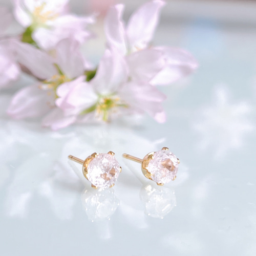 特集掲載】モルガナイト 4月 誕生石 桜色 一粒 スタッドピアス