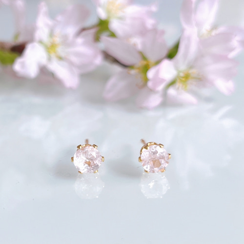 特集掲載】モルガナイト 4月 誕生石 桜色 一粒 スタッドピアス