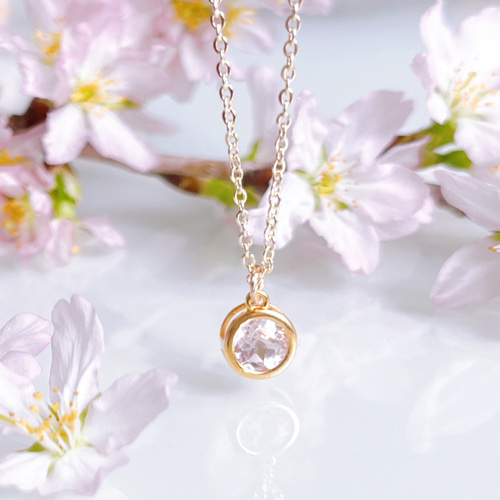 大人気】《4月誕生石》モルガナイト 桜 花びら ネックレス 14kgf