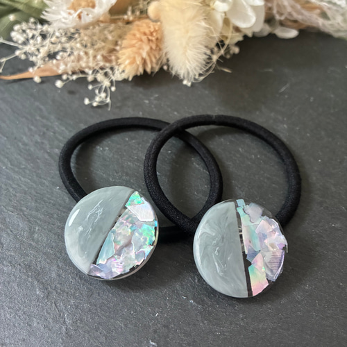 再再再…販】くすみカラー シェル ヘアゴム 2本セット レジン ヘア