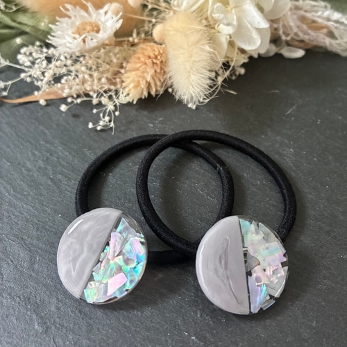 再再再…販】くすみカラー シェル ヘアゴム 2本セット レジン ヘア