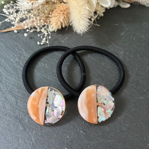 再再再…販】くすみカラー シェル ヘアゴム 2本セット レジン ヘア