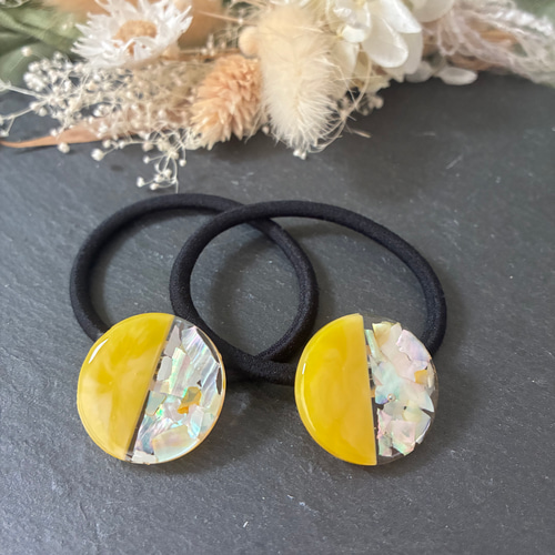 再再再…販】くすみカラー シェル ヘアゴム 2本セット レジン ヘア