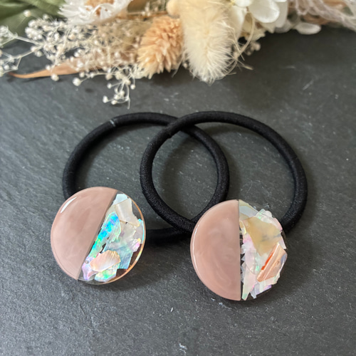 再再再…販】くすみカラー シェル ヘアゴム 2本セット レジン ヘア