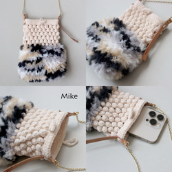 【手編みキット】 ＊限定色＊モールヤーンとファーのスマホショルダー (glittknit-8) 4枚目の画像