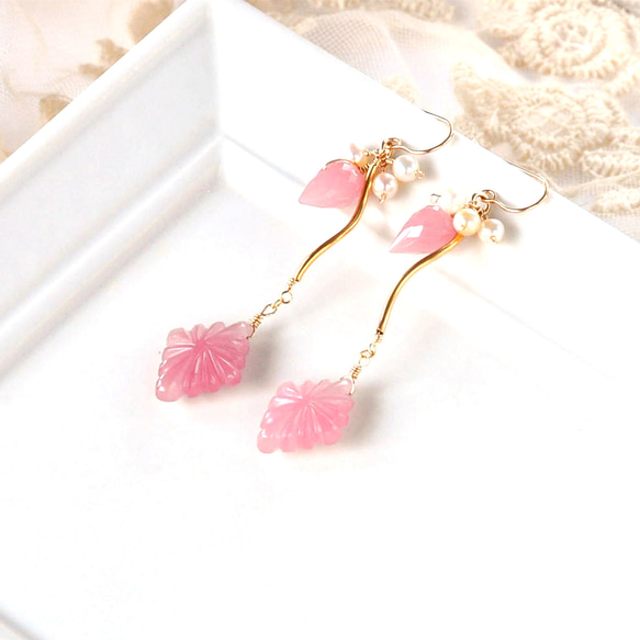 14Kgf お花ルビー ガーネット アメジスト カービング 豪華ネックレス