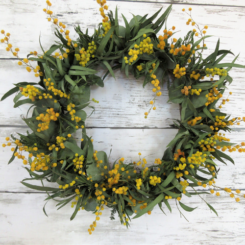 春！ミモザ リース Cotton Cloth 通販 15311357｜Creema(クリーマ)