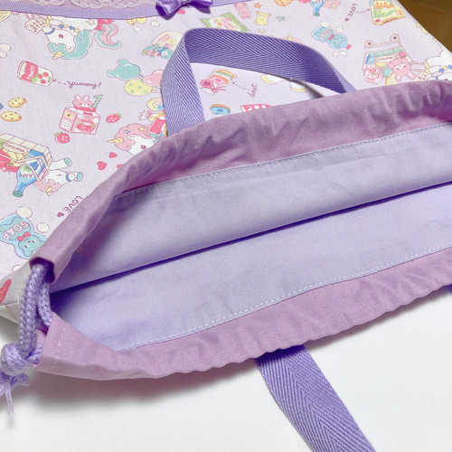 受注制作】B24ユニコーン紫×オーキッド レッスンバッグ 上履き 受注制作】B24ユニコーン紫×オーキッド レッスンバッグ 上履き