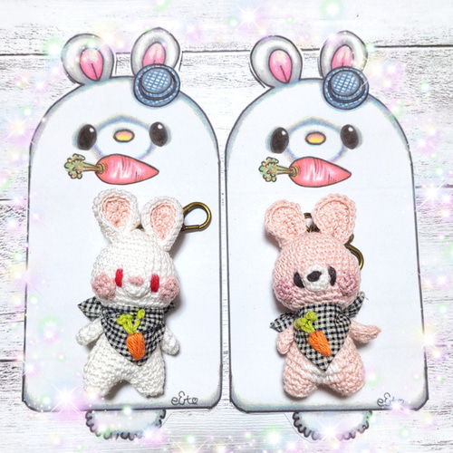 ☆【受注制作】人参のバンダナ♫うさぎちゃんのあみぐるみキーホルダー