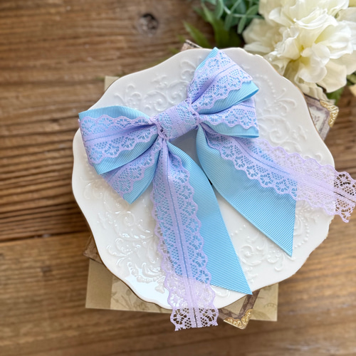 2色選べる 推し活リボン ビッグダブルリボン レース重ね 大きめリボン