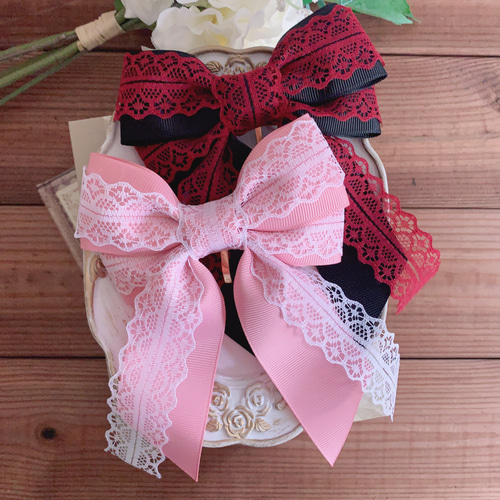 2色選べる】 Blossom Ribbon 推し活リボン レース 大きめリボン ライブ