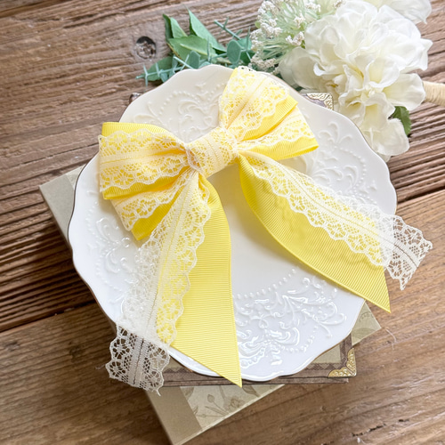 2色選べる 推し活リボン ビッグダブルリボン レース重ね 大きめリボン