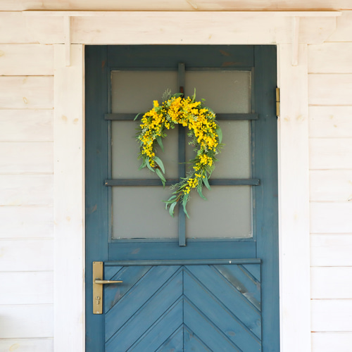 特集掲載】玄関ドア・インテリアに／ミモザの馬蹄型リース ミモザ