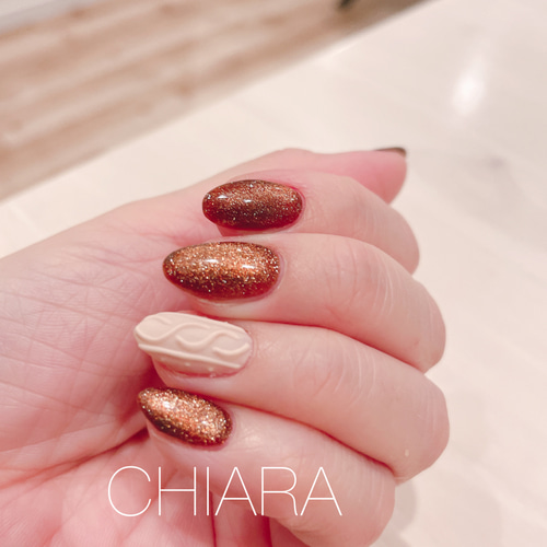 no.633]ブラウンマグネットとニットのネイル/普段使い/デート ネイル  