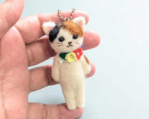 ◾受注制作 羊毛フェルトの猫マスコット(三毛猫)キーホルダー