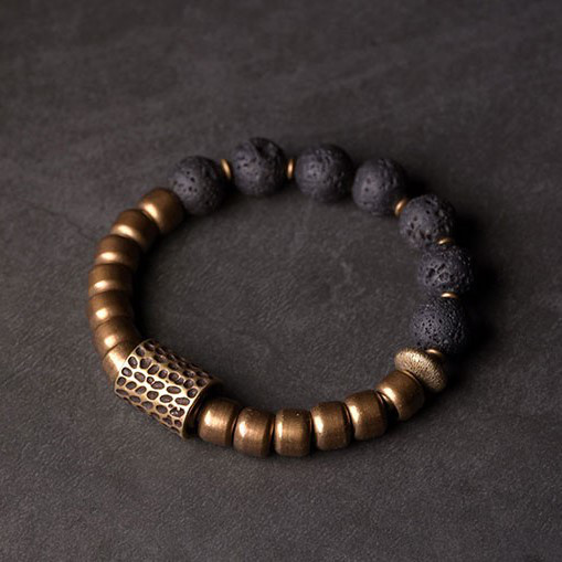 ＜受注制作＞火山岩のブレスレット 黄銅 メンズ レーディス プレゼント B045