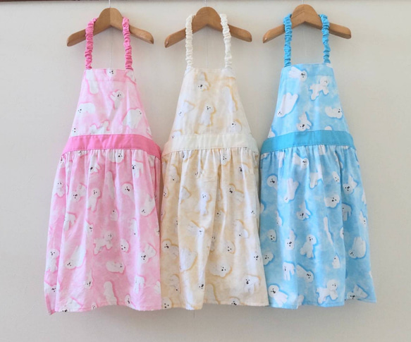 子供用エプロン☆三角巾セット☆ドレスみたいな☆ふわふわビション