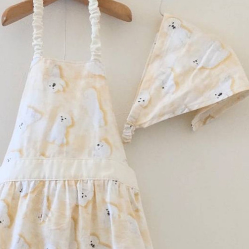 子供用エプロン☆三角巾セット☆ドレスみたいな☆ふわふわビション