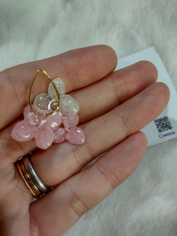 【受注生産】本物の紫陽花アナベル　ゆらゆらイヤリング／ピアス　桜ピンク 4枚目の画像