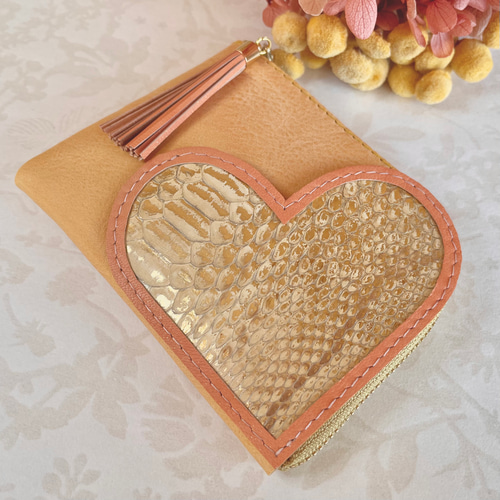 ☆再販しました☆ ミニ財布 コンパクト L字ファスナー ハート ポケット  