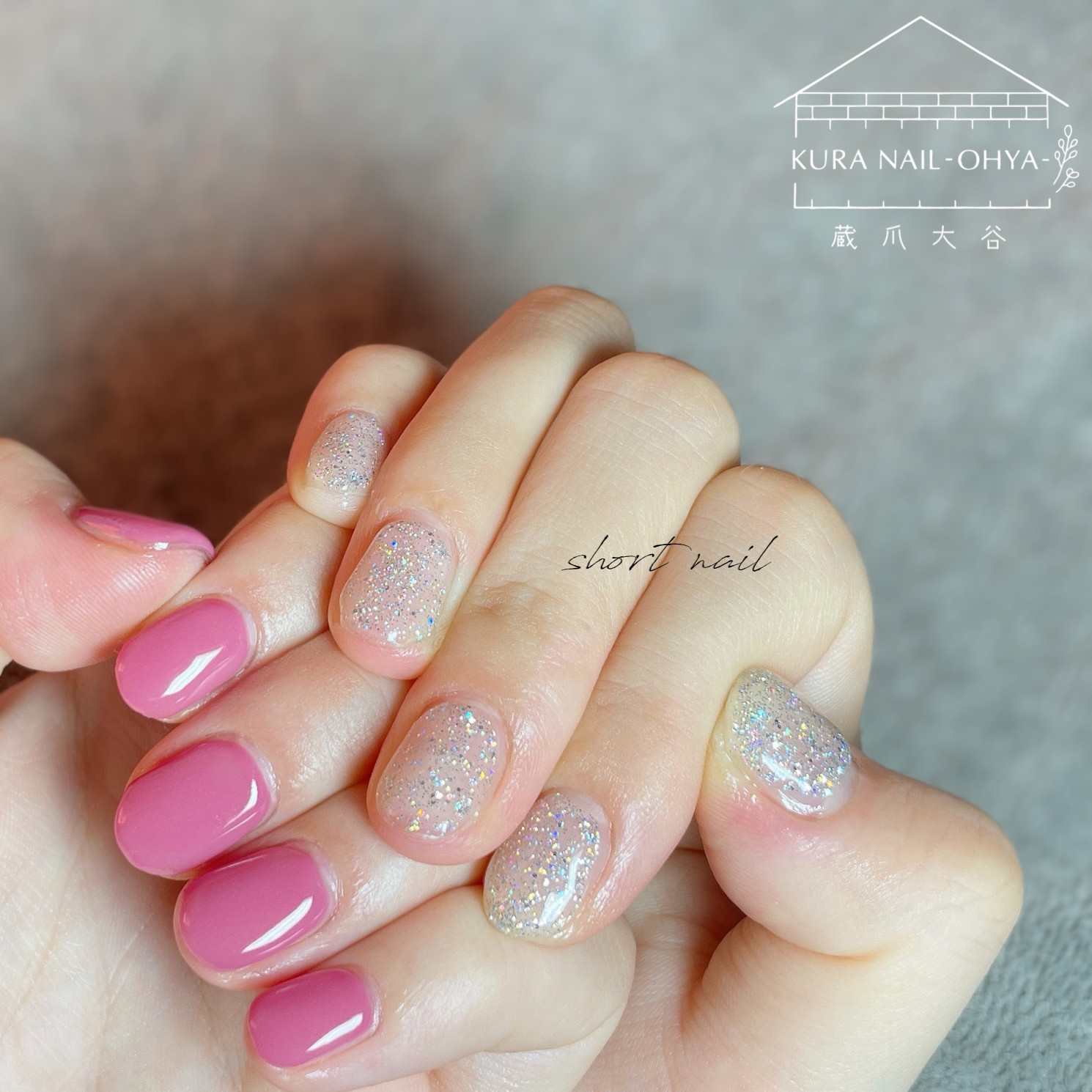 ♡ピンクとスワロのキラキラネイル♡ ネイルチップ　ハンドメイド ちぐはぐデザイン/ピンクネイル/ラメネイル/キラキラネイル