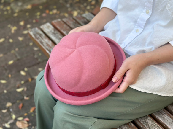 【受注生産】和菓子ハット〜桃の花〜 2枚目の画像