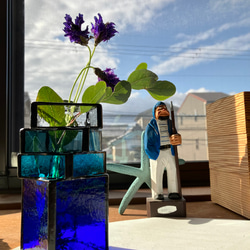 ステンドグラスのスクエア花瓶(ブルー)【受注制作】 2枚目の画像