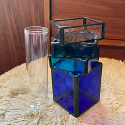 ステンドグラスのスクエア花瓶(ブルー)【受注制作】 8枚目の画像