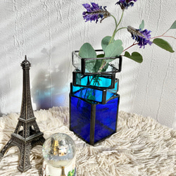 ステンドグラスのスクエア花瓶(ブルー)【受注制作】 4枚目の画像