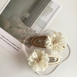 ウールフラワーパッチンピン　wool flower hair pin 2枚目の画像