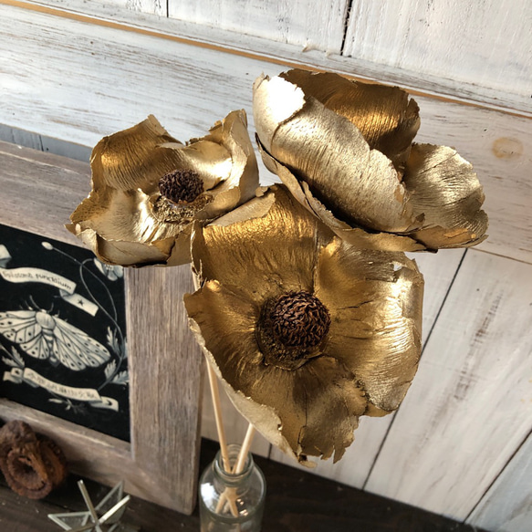 「パームフラワーゴールド」1本40cm そのまま飾れるロングステム 花材　インテリアやスワッグ　撮影小道具などに 4枚目の画像