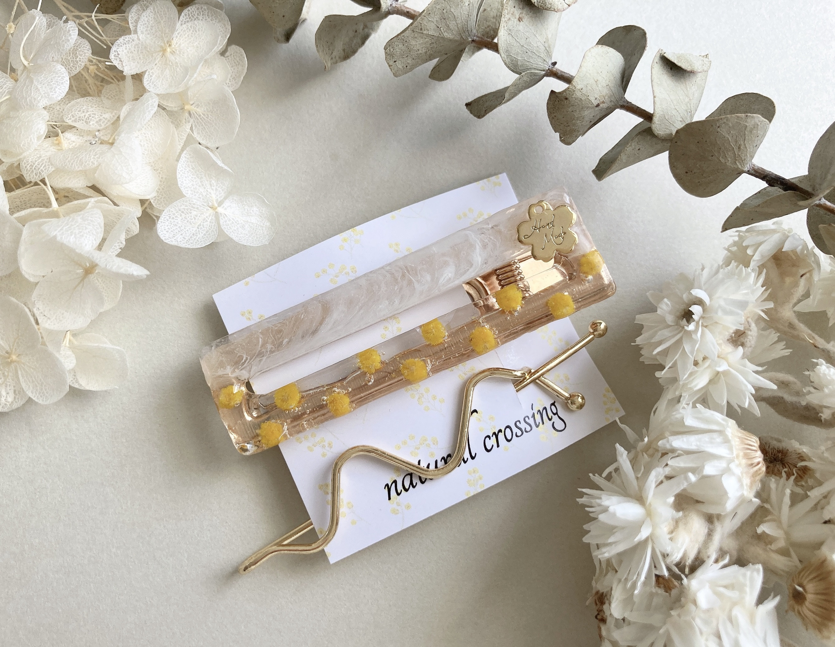 ナチュラルオータムバレッタ 押し花 本物 髪留め バレッタ 花 髪留め