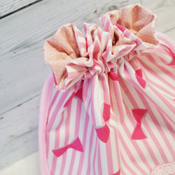 リボン柄(ピンクストライプ)のお弁当袋【 入園入学 】女の子 3枚目の画像