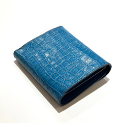 YUFU Medium Wallet 　クロコ型押し　ブルー　牛革　お守り 3枚目の画像
