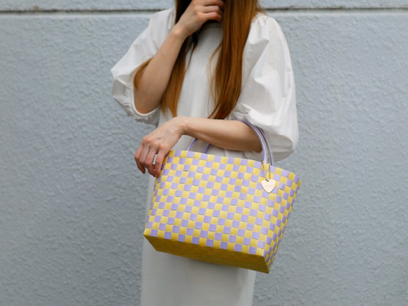 イエロー×ラベンダーM 2WAYプラカゴバッグ トートバッグ かごバッグ