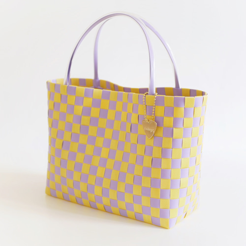 イエロー×ラベンダーM 2WAYプラカゴバッグ トートバッグ かごバッグ